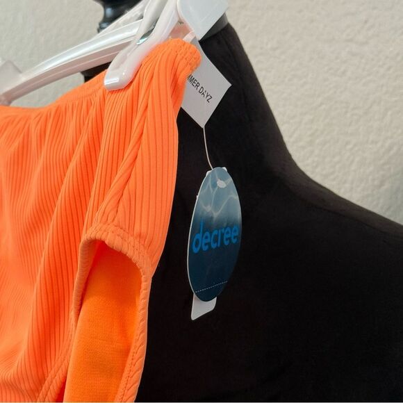Decree Neon Orange Textured Bikini Set - Strapless Top & Cheeky Bottoms, XS, NWT - Picture 11 of 13